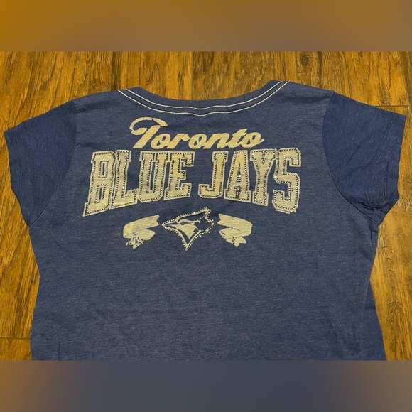 Toronto Blue Jays baseball MLB XL fitted short sleeve gems & bedazzle shirt - Picture 4 of 5
